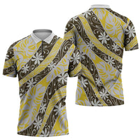 Rearea Tahiti Tiare Monstera Zipper Polo Shirt Polynesian Pattern Curve Style - Polynesian Pride