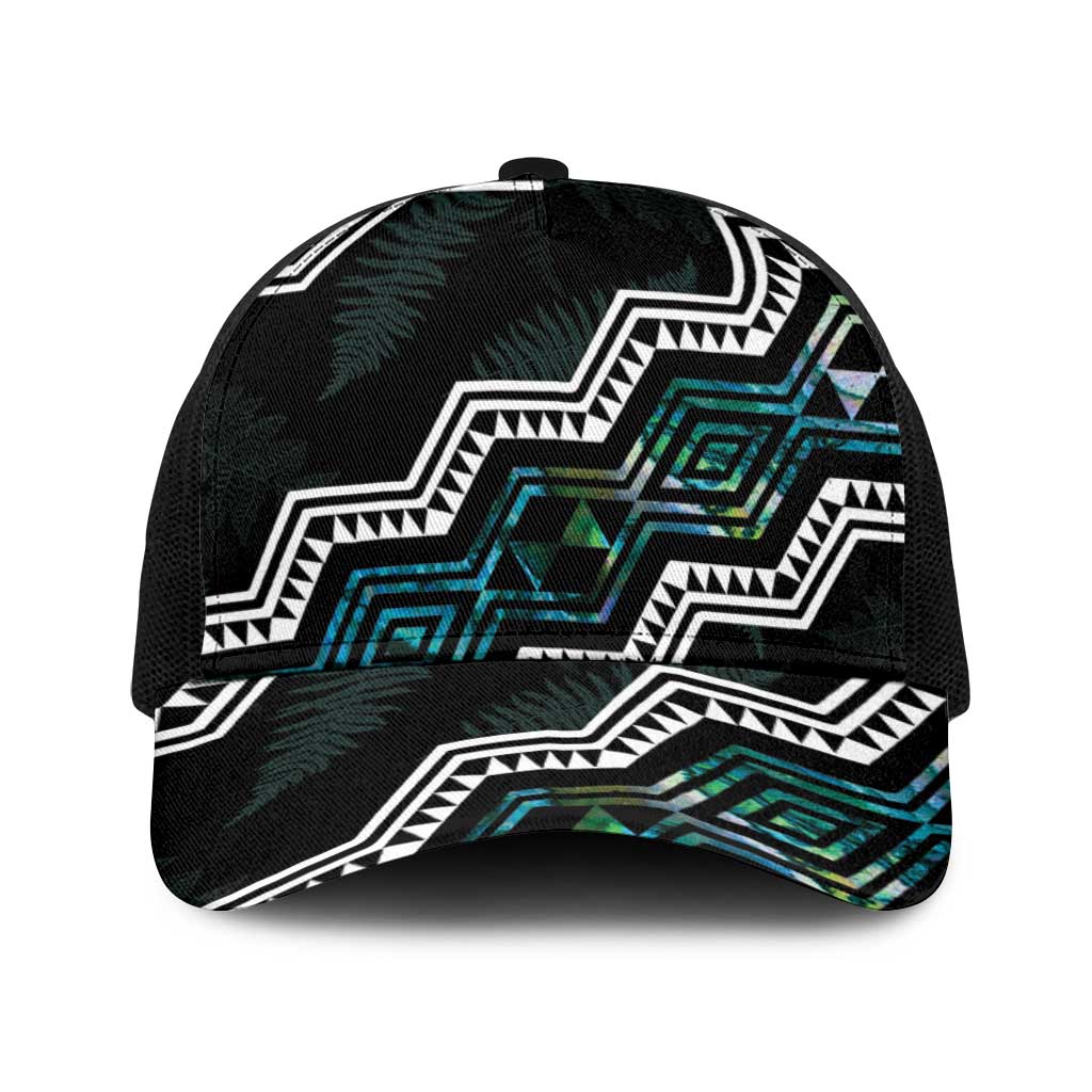 Taniko Aotearoa Mix Paua Shell Baseball Net Cap Niho Taniwha Turquoise Glitter LT01 One Size Black Turquoise - Polynesian Pride