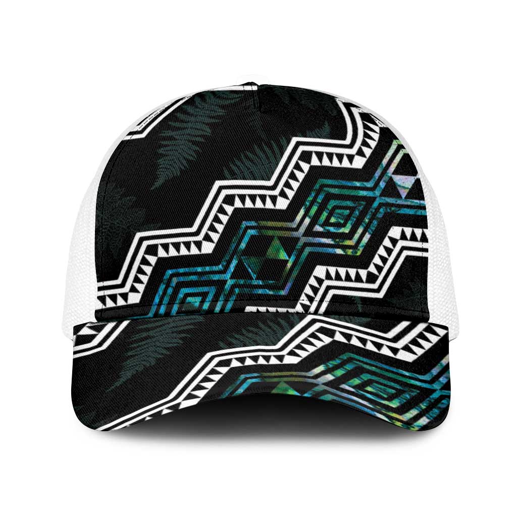 Taniko Aotearoa Mix Paua Shell Baseball Net Cap Niho Taniwha Turquoise Glitter LT01 One Size White Turquoise - Polynesian Pride