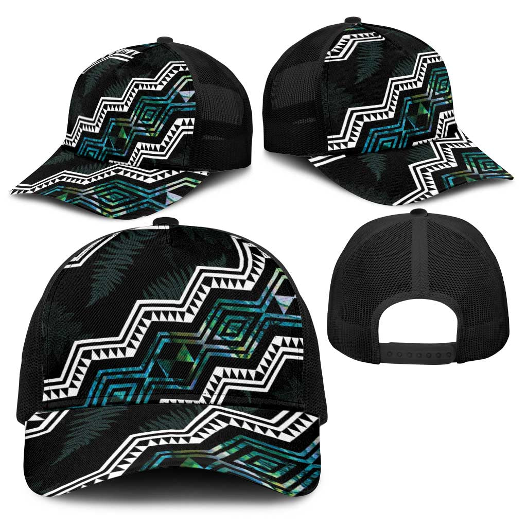Taniko Aotearoa Mix Paua Shell Baseball Net Cap Niho Taniwha Turquoise Glitter LT01 - Polynesian Pride