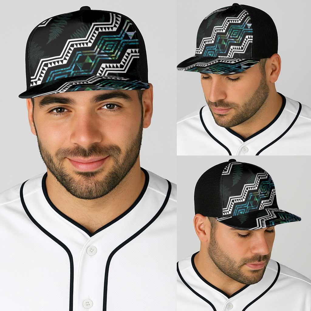 Taniko Aotearoa Mix Paua Shell Baseball Net Cap Niho Taniwha Turquoise Glitter LT01 - Polynesian Pride