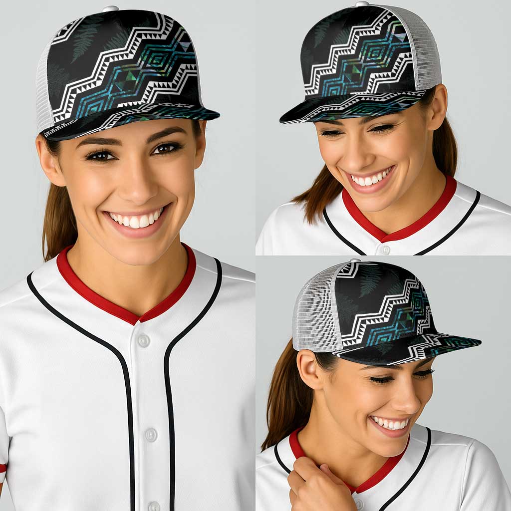 Taniko Aotearoa Mix Paua Shell Baseball Net Cap Niho Taniwha Turquoise Glitter LT01 - Polynesian Pride