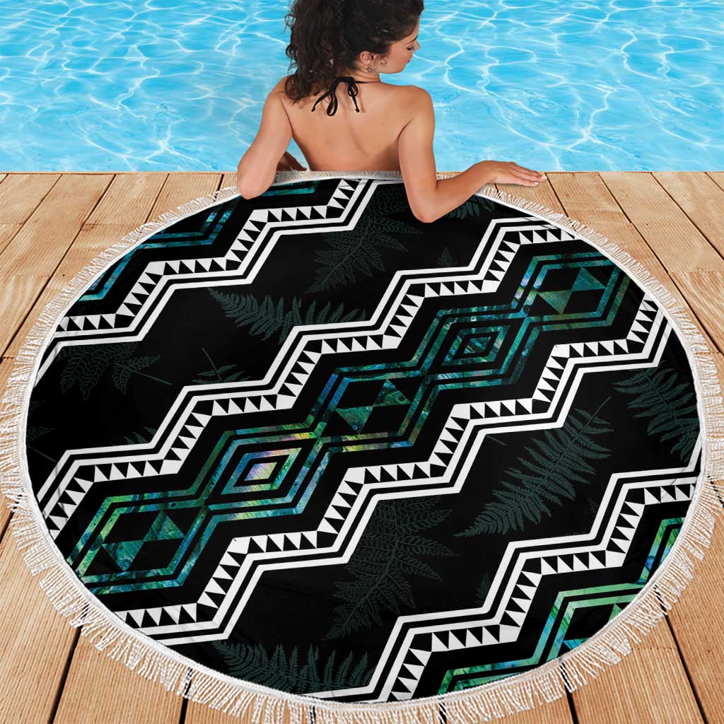 Personalised Taniko Aotearoa Mix Paua Shell Beach Blanket Niho Taniwha Turquoise Glitter