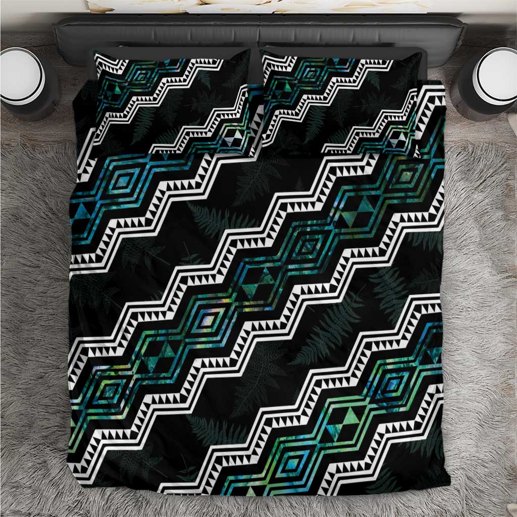 Personalised Taniko Aotearoa Mix Paua Shell Bedding Set Niho Taniwha Turquoise Glitter