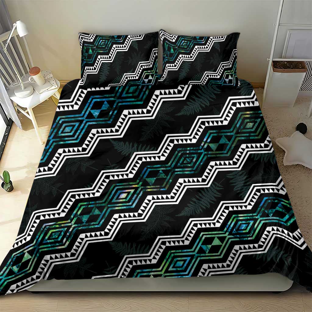 Personalised Taniko Aotearoa Mix Paua Shell Bedding Set Niho Taniwha Turquoise Glitter