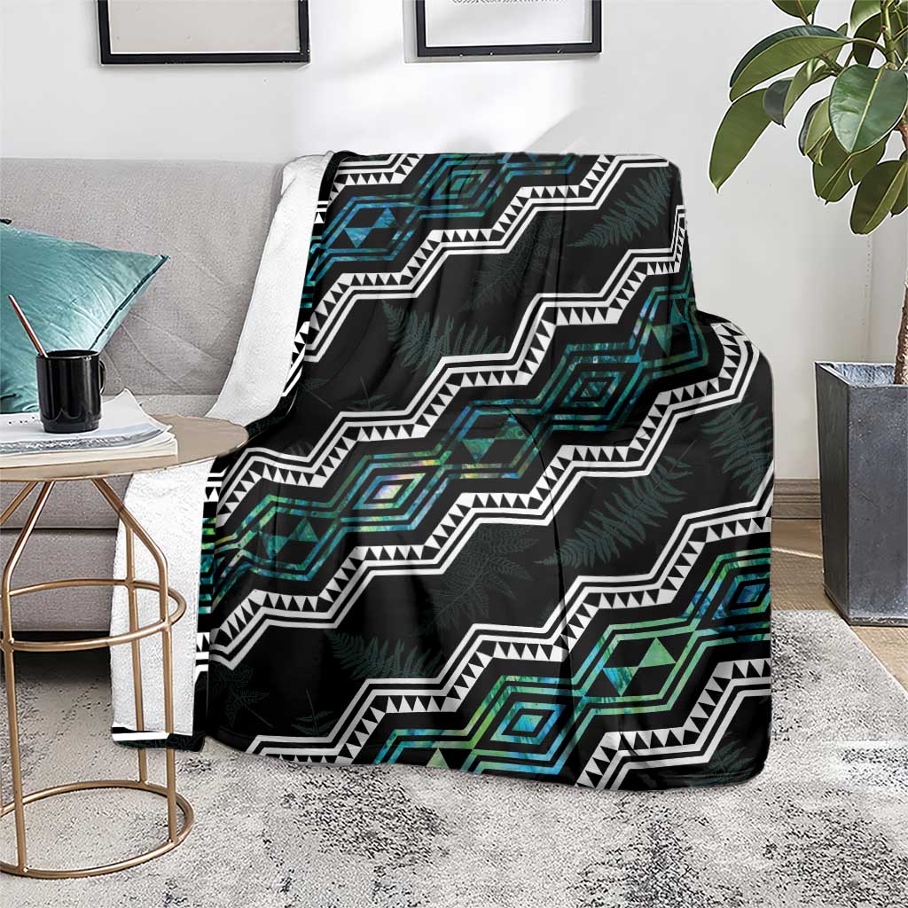 Personalised Taniko Aotearoa Mix Paua Shell Blanket Niho Taniwha Turquoise Glitter