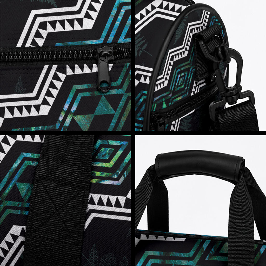 Taniko Aotearoa Mix Paua Shell Duffle Bag Niho Taniwha Turquoise Glitter LT01 - Polynesian Pride