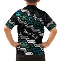 Personalised Taniko Aotearoa Mix Paua Shell Family Matching Off Shoulder Maxi Dress and Hawaiian Shirt Niho Taniwha Turquoise Glitter LT01 - Polynesian Pride