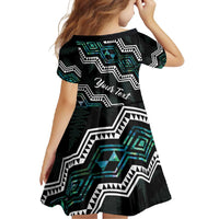 Personalised Taniko Aotearoa Mix Paua Shell Family Matching Off Shoulder Maxi Dress and Hawaiian Shirt Niho Taniwha Turquoise Glitter LT01 - Polynesian Pride