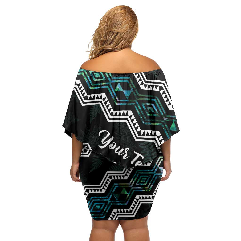 Personalised Taniko Aotearoa Mix Paua Shell Family Matching Off Shoulder Short Dress and Hawaiian Shirt Niho Taniwha Turquoise Glitter LT01 - Polynesian Pride