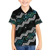 Personalised Taniko Aotearoa Mix Paua Shell Family Matching Off Shoulder Short Dress and Hawaiian Shirt Niho Taniwha Turquoise Glitter LT01 Son's Shirt Turquoise - Polynesian Pride