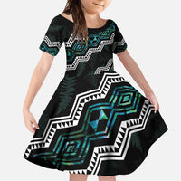 Personalised Taniko Aotearoa Mix Paua Shell Family Matching Summer Maxi Dress and Hawaiian Shirt Niho Taniwha Turquoise Glitter LT01 Daughter's Dress Turquoise - Polynesian Pride