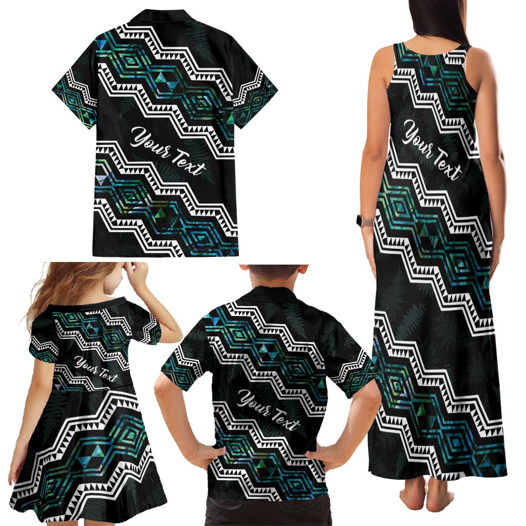 Personalised Taniko Aotearoa Mix Paua Shell Family Matching Tank Maxi Dress and Hawaiian Shirt Niho Taniwha Turquoise Glitter LT01 - Polynesian Pride