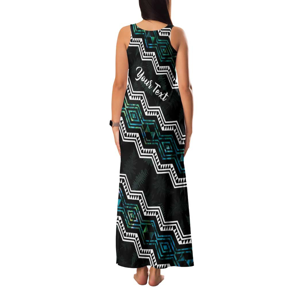 Personalised Taniko Aotearoa Mix Paua Shell Family Matching Tank Maxi Dress and Hawaiian Shirt Niho Taniwha Turquoise Glitter LT01 - Polynesian Pride