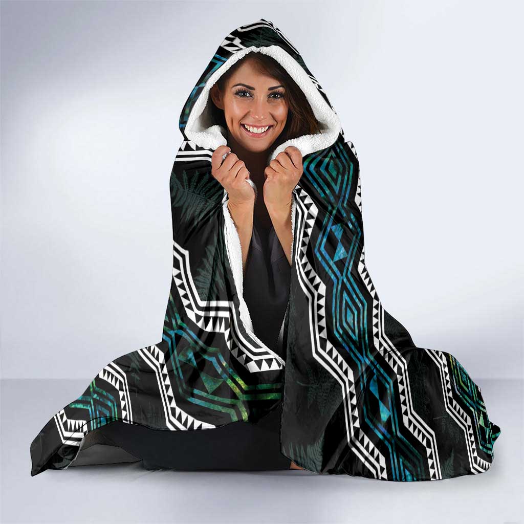 Personalised Taniko Aotearoa Mix Paua Shell Hooded Blanket Niho Taniwha Turquoise Glitter