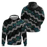 Personalised Taniko Aotearoa Mix Paua Shell Hoodie Niho Taniwha Turquoise Glitter