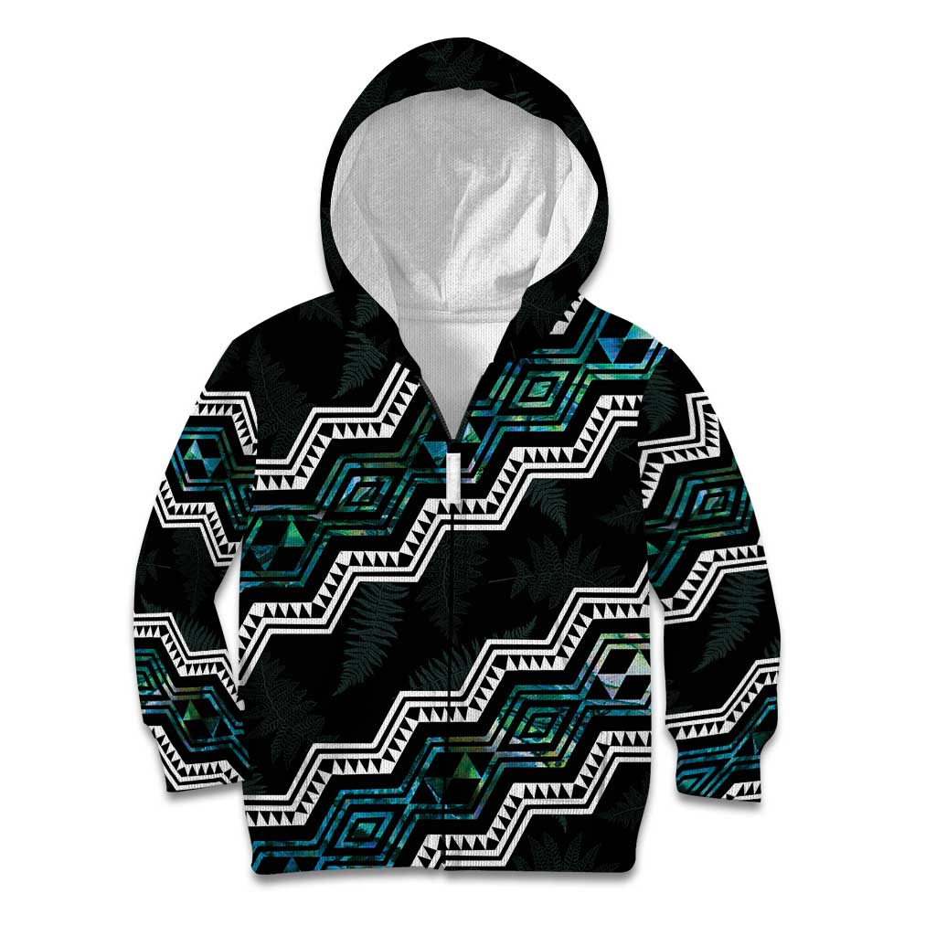 Personalised Taniko Aotearoa Mix Paua Shell Kid Hoodie Niho Taniwha Turquoise Glitter
