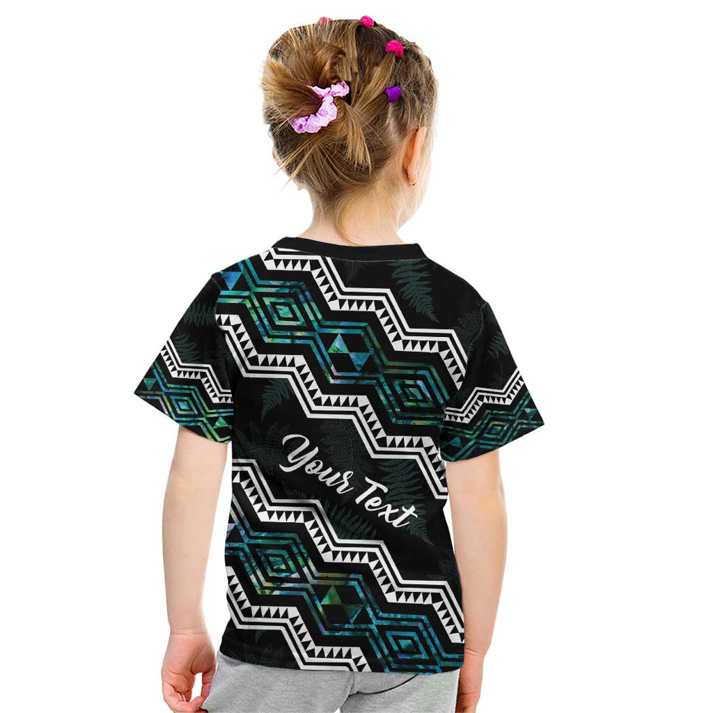 Personalised Taniko Aotearoa Mix Paua Shell Kid T Shirt Niho Taniwha Turquoise Glitter LT01 - Polynesian Pride