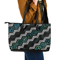 Personalised Taniko Aotearoa Mix Paua Shell Leather Tote Bag Niho Taniwha Turquoise Glitter
