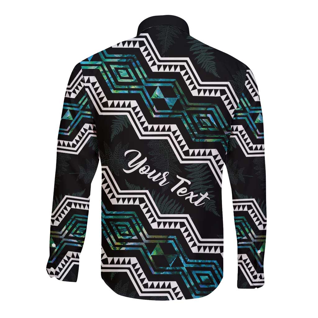 Personalised Taniko Aotearoa Mix Paua Shell Long Sleeve Button Shirt Niho Taniwha Turquoise Glitter