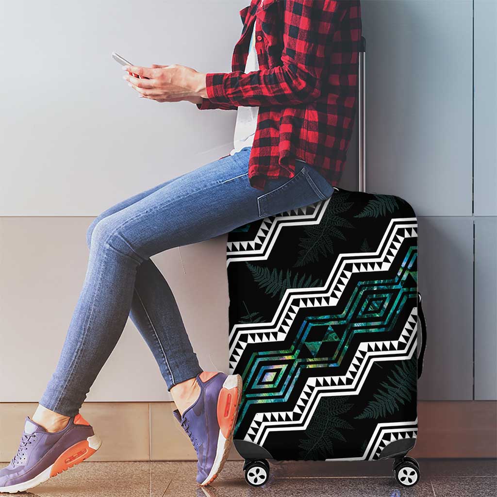 Personalised Taniko Aotearoa Mix Paua Shell Luggage Cover Niho Taniwha Turquoise Glitter
