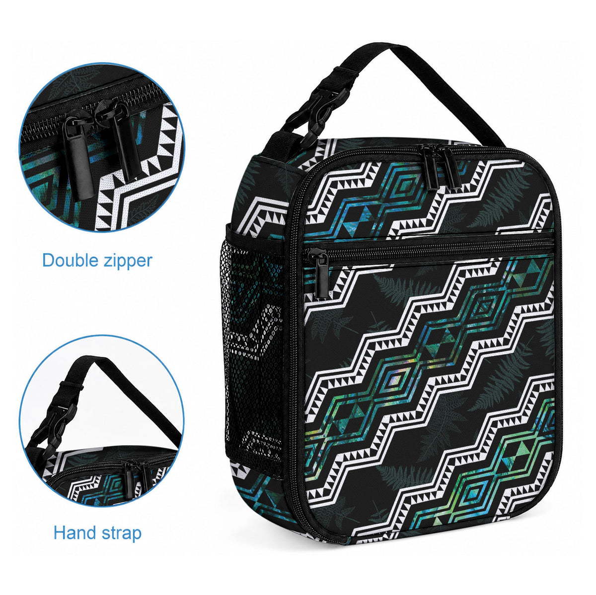 Taniko Aotearoa Mix Paua Shell Lunch Bag Niho Taniwha Turquoise Glitter LT01 - Polynesian Pride