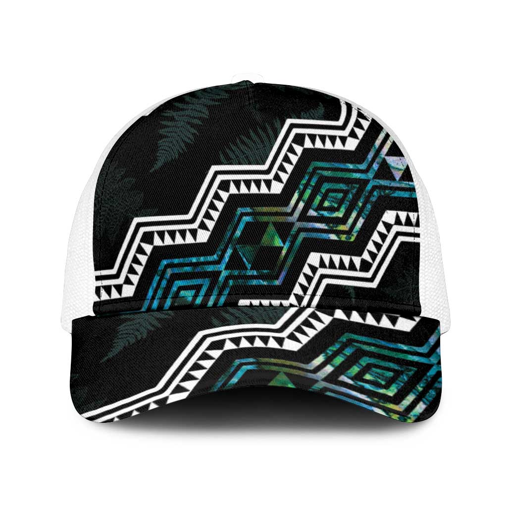 Taniko Aotearoa Mix Paua Shell Mesh Trucker Cap Niho Taniwha Turquoise Glitter - Polynesian Pride