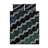 Personalised Taniko Aotearoa Mix Paua Shell Quilt Bed Set Niho Taniwha Turquoise Glitter