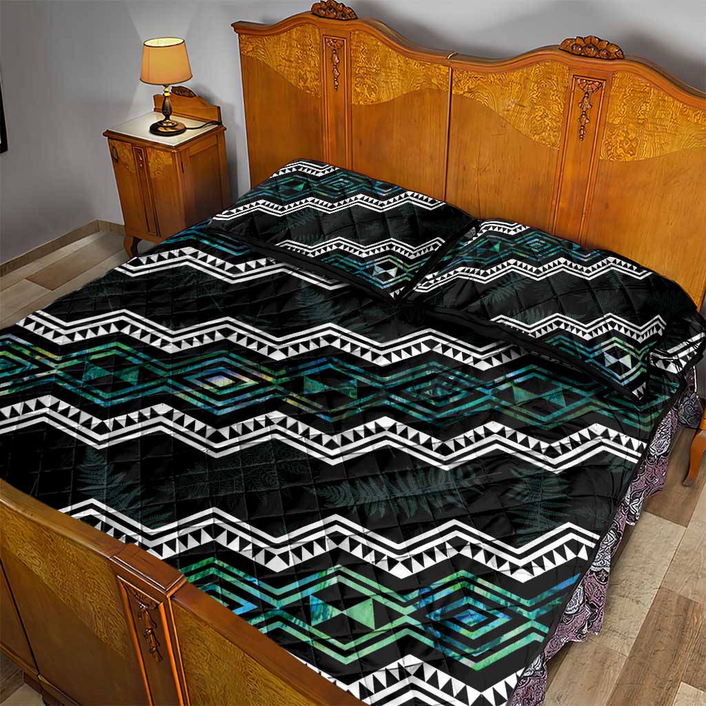 Personalised Taniko Aotearoa Mix Paua Shell Quilt Bed Set Niho Taniwha Turquoise Glitter
