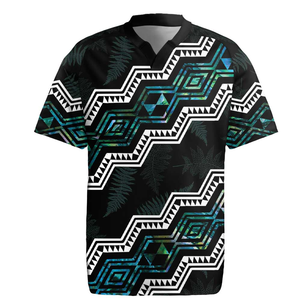 Personalised Taniko Aotearoa Mix Paua Shell Rugby Jersey Niho Taniwha Turquoise Glitter