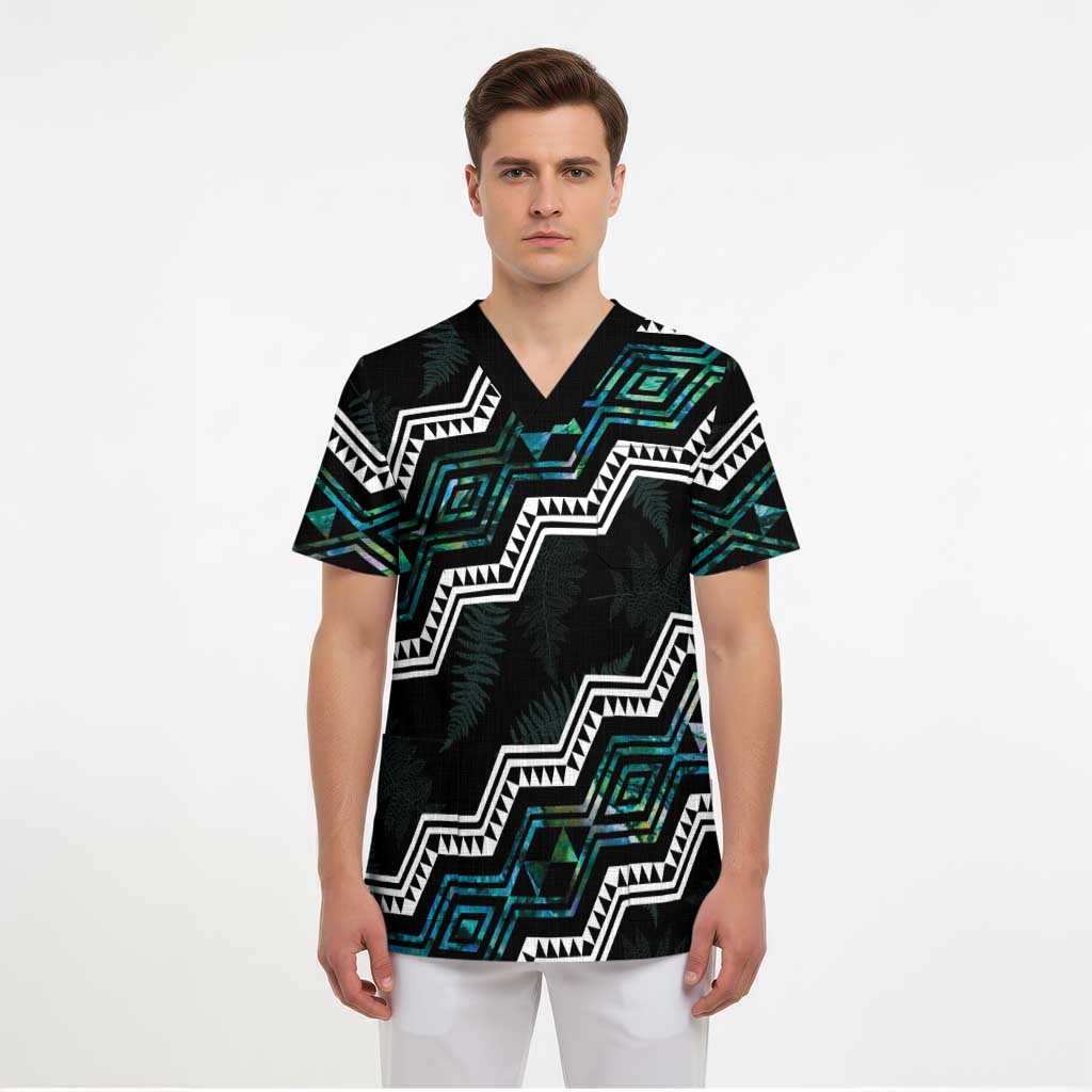 Personalised Taniko Aotearoa Mix Paua Shell Scrub Top Niho Taniwha Turquoise Glitter - Polynesian Pride