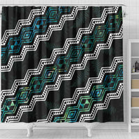 Personalised Taniko Aotearoa Mix Paua Shell Shower Curtain Niho Taniwha Turquoise Glitter