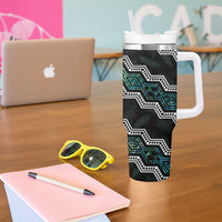 Taniko Aotearoa Mix Paua Shell Tumbler With Handle Niho Taniwha Turquoise Glitter LT01 - Polynesian Pride
