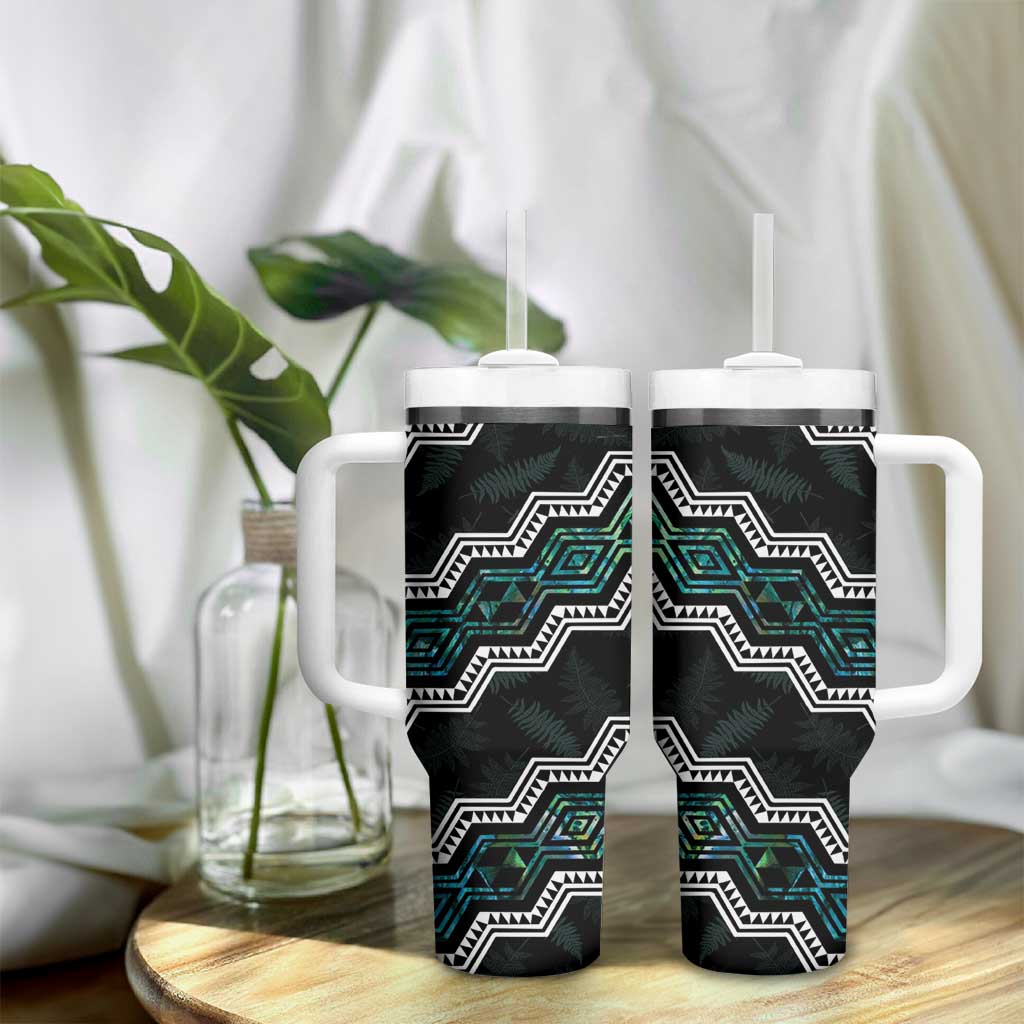 Taniko Aotearoa Mix Paua Shell Tumbler With Handle Niho Taniwha Turquoise Glitter LT01 - Polynesian Pride