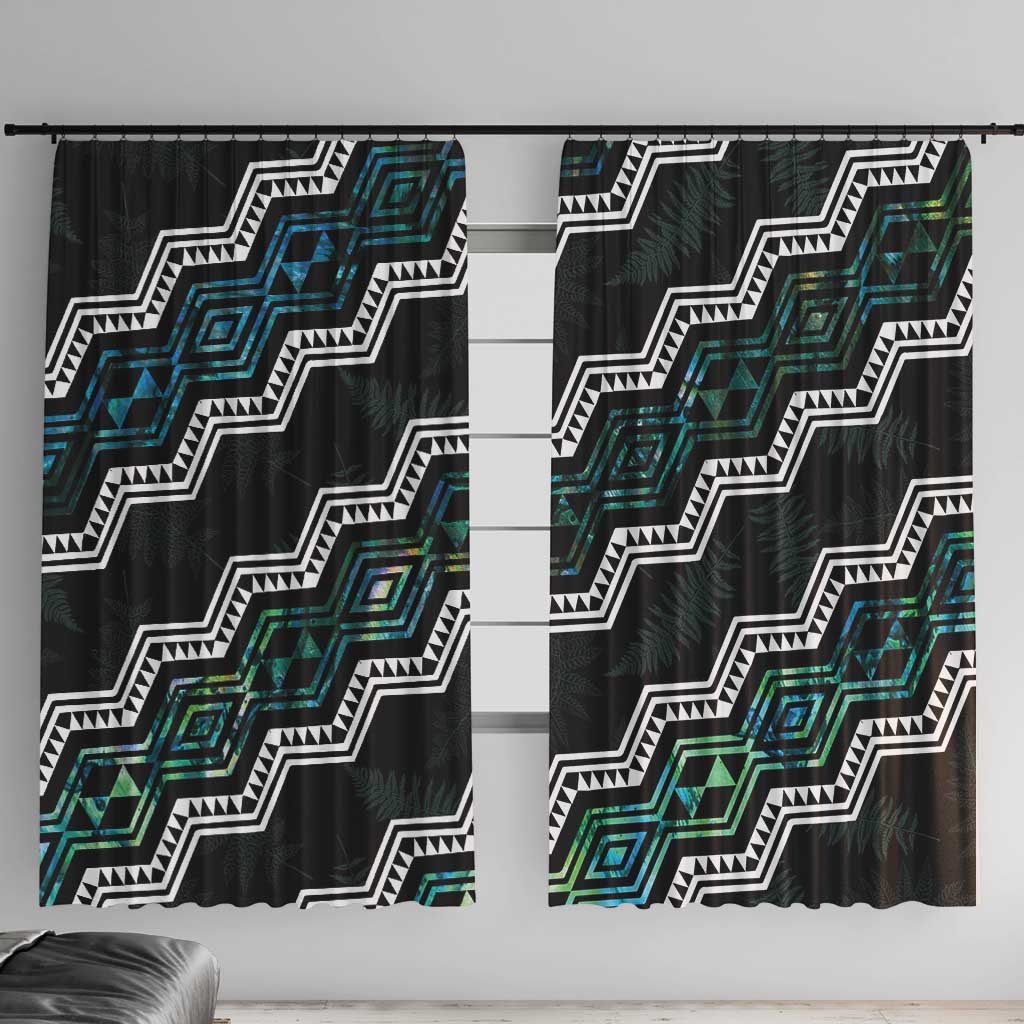 Personalised Taniko Aotearoa Mix Paua Shell Window Curtain Niho Taniwha Turquoise Glitter