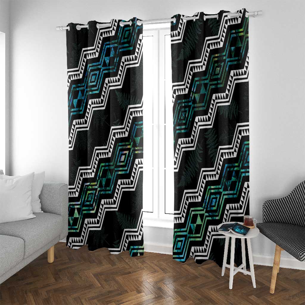 Personalised Taniko Aotearoa Mix Paua Shell Window Curtain Niho Taniwha Turquoise Glitter