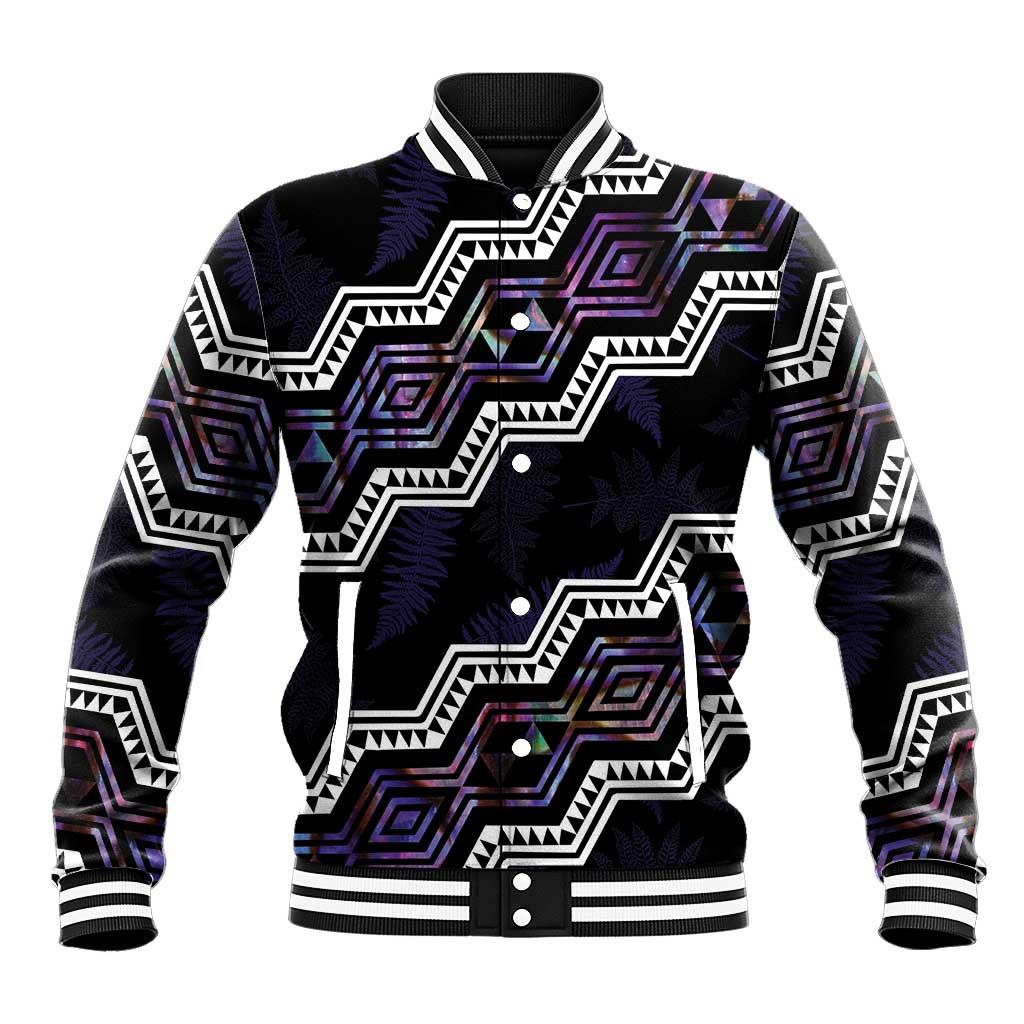Personalised Taniko Aotearoa Mix Paua Shell Baseball Jacket Niho Taniwha Lilac Glitter LT01 Unisex Purple - Polynesian Pride