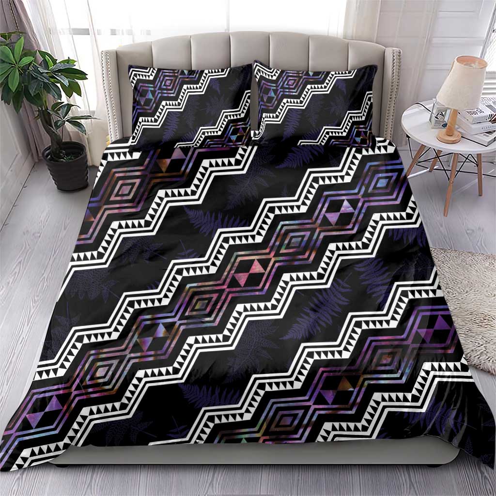 Personalised Taniko Aotearoa Mix Paua Shell Bedding Set Niho Taniwha Lilac Glitter