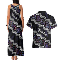 Personalised Taniko Aotearoa Mix Paua Shell Couples Matching Tank Maxi Dress and Hawaiian Shirt Niho Taniwha Lilac Glitter LT01 - Polynesian Pride