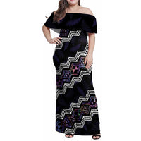 Personalised Taniko Aotearoa Mix Paua Shell Family Matching Off Shoulder Maxi Dress and Hawaiian Shirt Niho Taniwha Lilac Glitter LT01 Mom's Dress Purple - Polynesian Pride