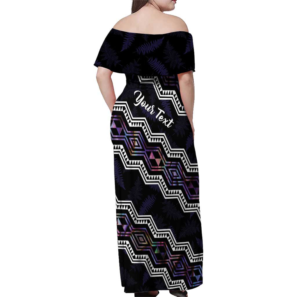 Personalised Taniko Aotearoa Mix Paua Shell Family Matching Off Shoulder Maxi Dress and Hawaiian Shirt Niho Taniwha Lilac Glitter LT01 - Polynesian Pride
