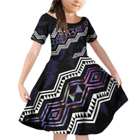 Personalised Taniko Aotearoa Mix Paua Shell Family Matching Off Shoulder Short Dress and Hawaiian Shirt Niho Taniwha Lilac Glitter LT01 Daughter's Dress Purple - Polynesian Pride