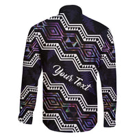 Personalised Taniko Aotearoa Mix Paua Shell Family Matching Off Shoulder Short Dress and Hawaiian Shirt Niho Taniwha Lilac Glitter LT01 - Polynesian Pride