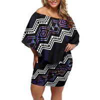 Personalised Taniko Aotearoa Mix Paua Shell Family Matching Off Shoulder Short Dress and Hawaiian Shirt Niho Taniwha Lilac Glitter LT01 Mom's Dress Purple - Polynesian Pride