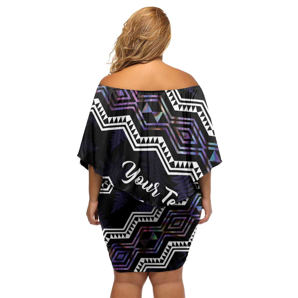 Personalised Taniko Aotearoa Mix Paua Shell Family Matching Off Shoulder Short Dress and Hawaiian Shirt Niho Taniwha Lilac Glitter LT01 - Polynesian Pride