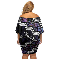 Personalised Taniko Aotearoa Mix Paua Shell Family Matching Off Shoulder Short Dress and Hawaiian Shirt Niho Taniwha Lilac Glitter LT01 - Polynesian Pride