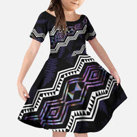 Personalised Taniko Aotearoa Mix Paua Shell Family Matching Summer Maxi Dress and Hawaiian Shirt Niho Taniwha Lilac Glitter LT01 Daughter's Dress Purple - Polynesian Pride