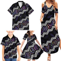 Personalised Taniko Aotearoa Mix Paua Shell Family Matching Summer Maxi Dress and Hawaiian Shirt Niho Taniwha Lilac Glitter LT01 - Polynesian Pride