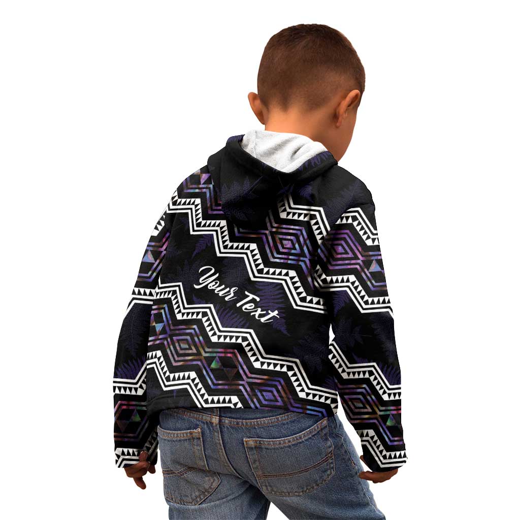 Personalised Taniko Aotearoa Mix Paua Shell Kid Hoodie Niho Taniwha Lilac Glitter