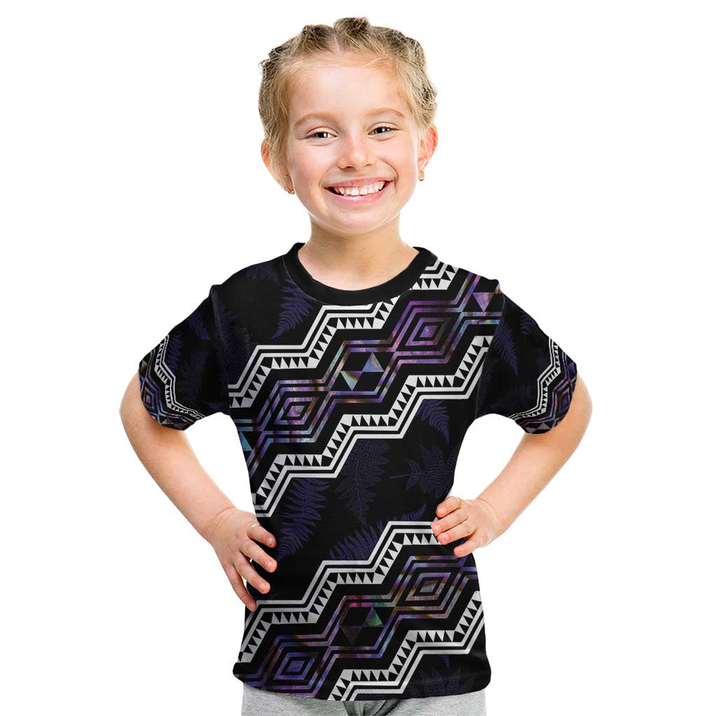 Personalised Taniko Aotearoa Mix Paua Shell Kid T Shirt Niho Taniwha Lilac Glitter LT01 Purple - Polynesian Pride